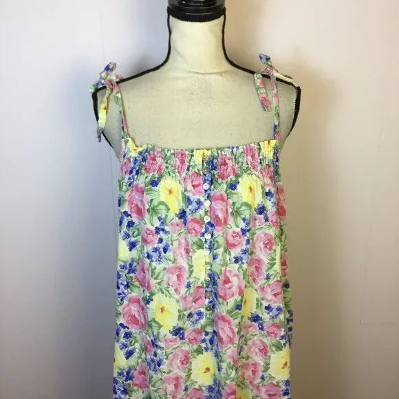 Eileen West Long Cami Nightgown Size M Womans Pink Floral Cotton Vtg Cottagecore - Picture 8 of 13